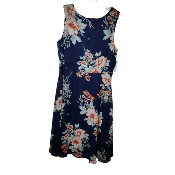 Studio One New York Dress Sz 12 Navy Orange Floral Sleeveless Midi NWT - Picture 2 of 6